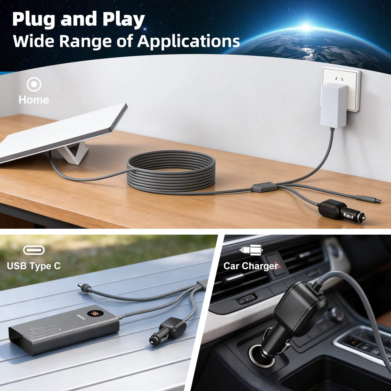 Starlink 소형 케이블 10FT/3M 또는 16FT/5M, 18AWG Starlink 소형 100W 고속 USB C/Car 충전기/DC에 DC 전원 케이블 Starlink 소형 차 담배 라이터 보충 방수 확장 케이블 부속품을 위한 1에 있는 3개 - xlinkcore
