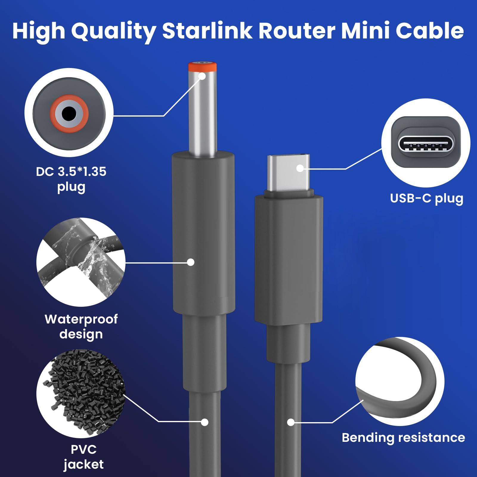 Starlink 라우터 소형 케이블을 위해 2 팩 (1FT 6.5FT) USB C에서 소형 라우터, 플러그 앤 플레이 PD 9V와 호환되는 DC 전원 케이블 Starlink 인터넷 키트를 위한 호환되는 교체 - xlinkcore