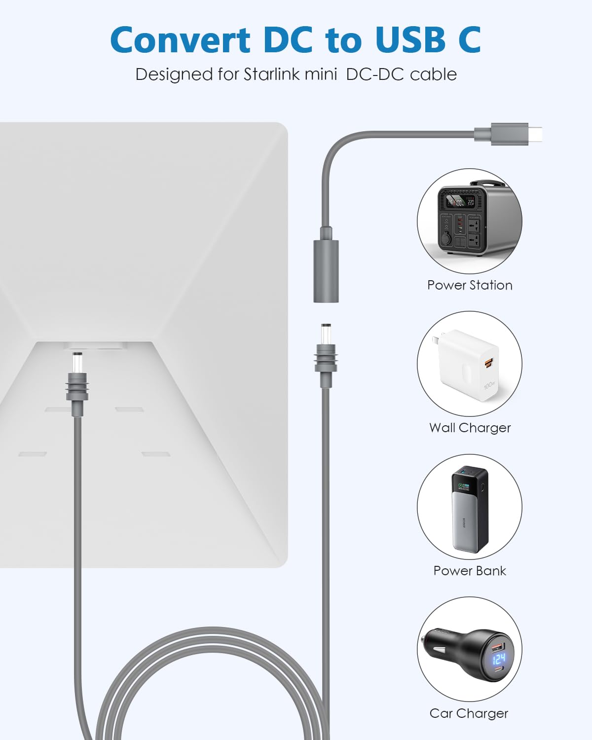Đối Với Bộ Chuyển đổi Năng Lượng Starlink Mini Loại C đến DC Kh&ocirc;ng Thấm Nước Tương Th&iacute;ch Với C&aacute;p điện Starlink Mini USB C Gốc 65W + PD Nguồn DC Power Adapter - xlinkcore